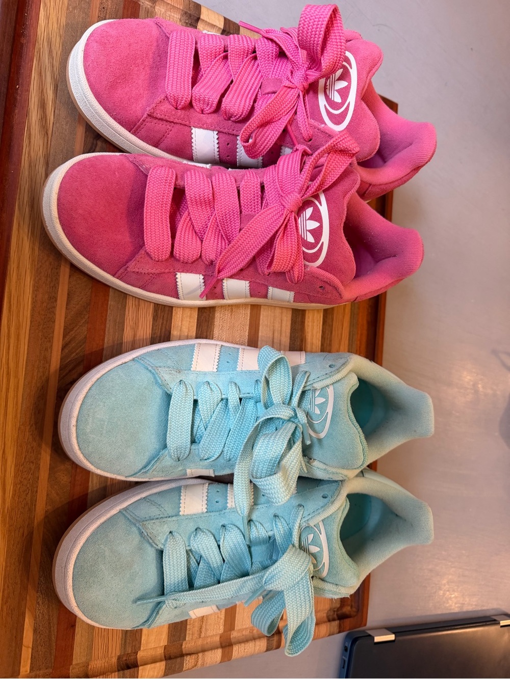 Women’s Adidas Campus Suede Athletic Sneakers - Pink and Light Blue